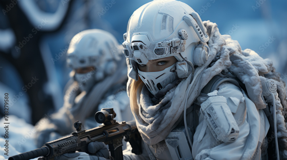 Special forces soldier with assault rifle in snowy forest. Special forces soldier with assault rifle in snowy forest.