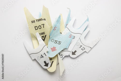 Various Your turn tickets for different services isolated on white