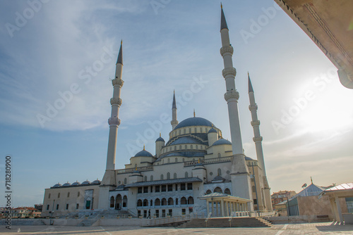 Kocatepe Mosque Kocatepe Camii is the largest mosque in Kocatepe quarter in Kizilay in Cankaya District, city of Ankara, Turkey.  photo