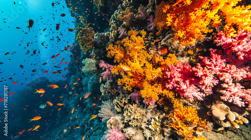 Underwater Coral Reef and Tropical Fish  Red and Blue Marine Life  Scuba Diving in Exotic Waters