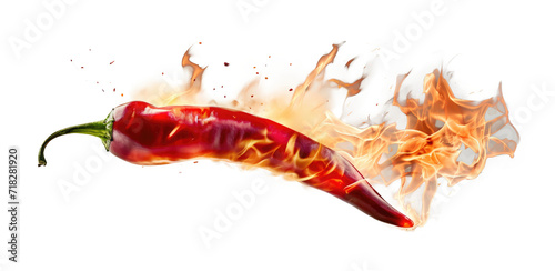 Red hot chili pepper on transparent background with flame