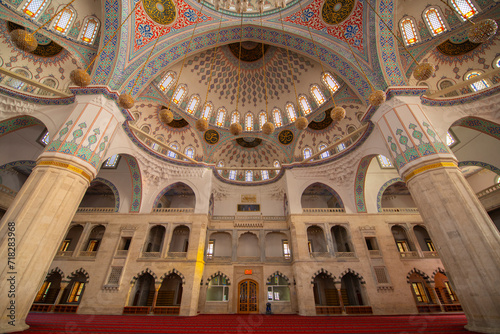 Kocatepe Mosque Kocatepe Camii interior. The mosque is the largest mosque in Kocatepe quarter in Kizilay in Cankaya District, city of Ankara, Turkey.  photo