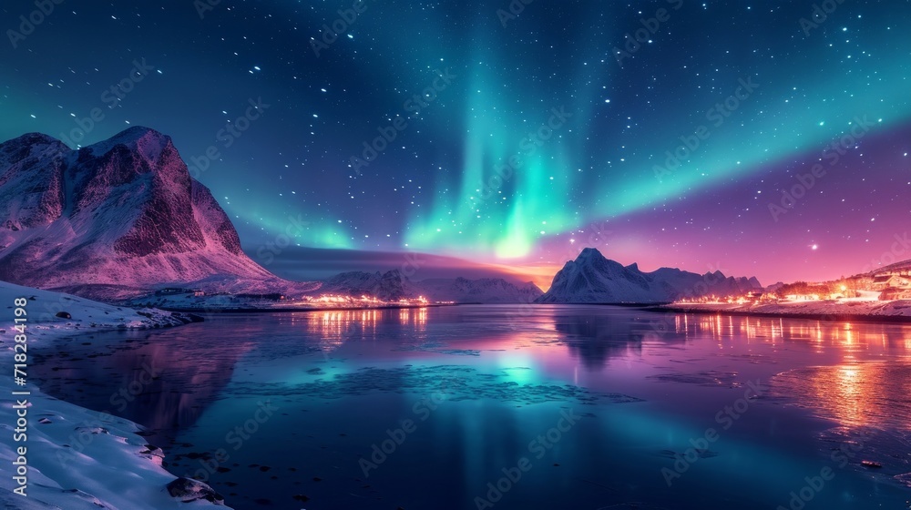 Captivating Northern Lights in Lofoten Islands, Norway Generative AI