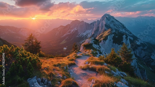 Serene Evening Panorama of Herzogstand Mountain in Alpine Landscape Generative AI