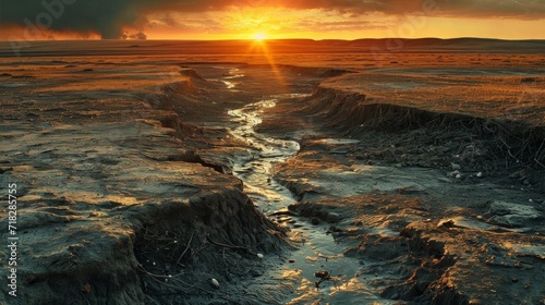 Eroded Landscape at Sunset Generative AI photo
