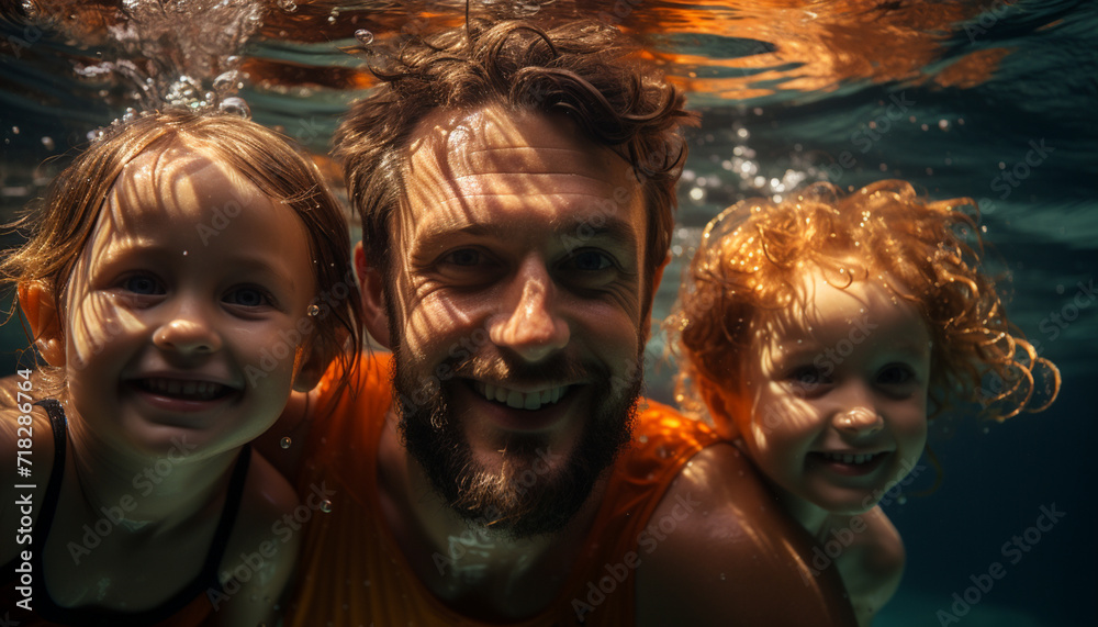 A happy family enjoying summer outdoors, smiling and playing together generated by AI A happy family enjoying summer outdoors, smiling and playing together generated by AI