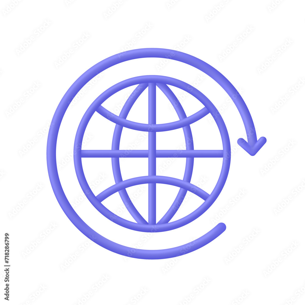 3D Round globe with sync arrow direction. Trendy vector in 3d style 3D Round globe with sync arrow direction. Trendy vector in 3d style