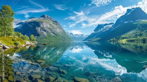 Panoramic View of Lovatnet Lake in Norway Generative AI