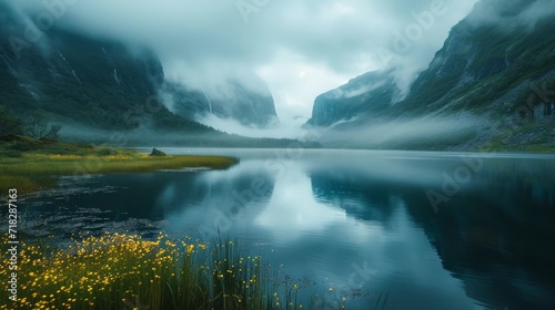 Majestic Norwegian Mountain Landscape Generative AI