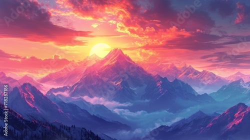 Golden Hour  Majestic Mountain Landscape at Sunset Generative AI