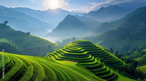 Breathtaking Terraced Rice Fields in Mu Cang Chai, Vietnam Generative AI © AlexandraRooss
