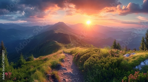 Slovakia Vrsatec Mountain Landscape at Sunset Generative AI photo