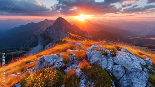 Slovakia Vrsatec Mountain Landscape at Sunset Generative AI photo