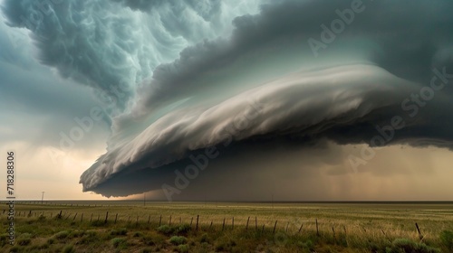 The ominous approach of a shelf cloud over an open plain  heralding a severe storm on World Meteorological Day. storm clouds over the sea