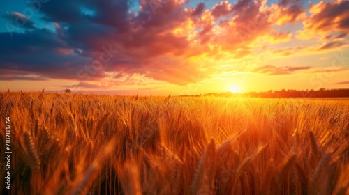 Golden Sunset Over Rural Wheat Field Generative AI © AlexandraRooss