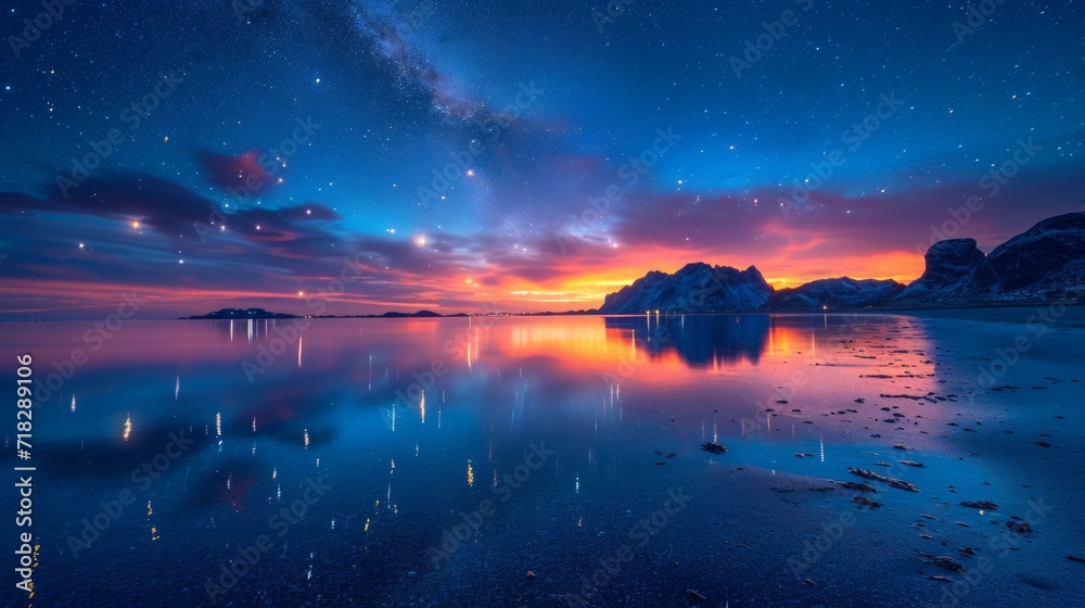 Serenity at Sunset: Stars Reflected in Archipelago Waters Generative AI