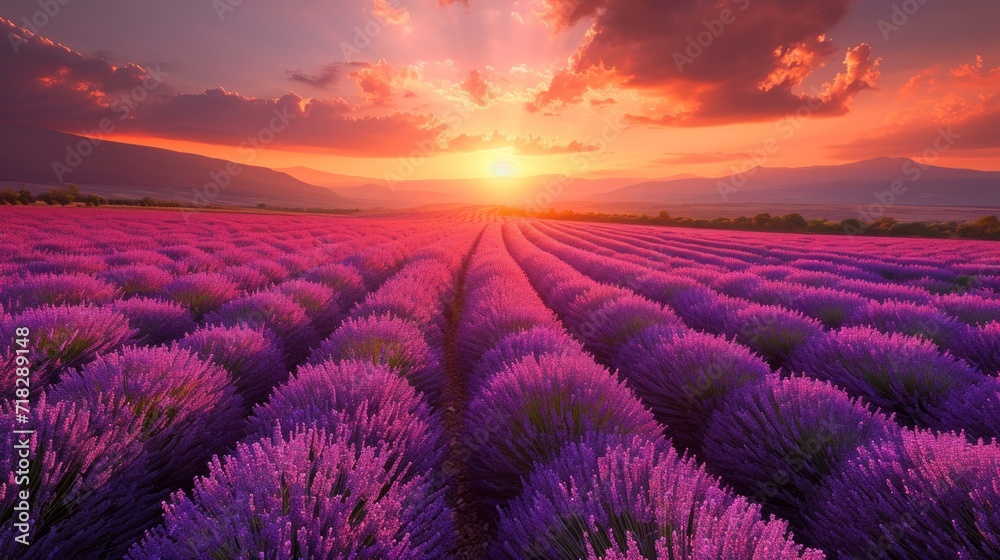 Stunning Sunset Landscape with Lavender Field Generative AI