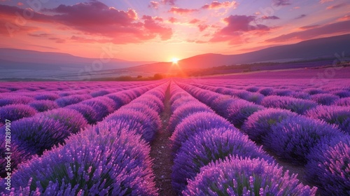 Stunning Sunset Landscape with Lavender Field Generative AI