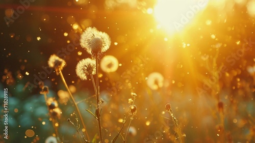 Dandelions in a sun drenched field