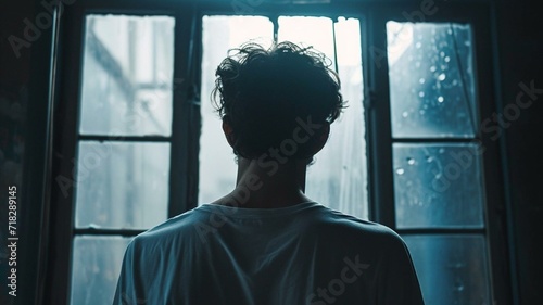 silhouette of a person behind a window