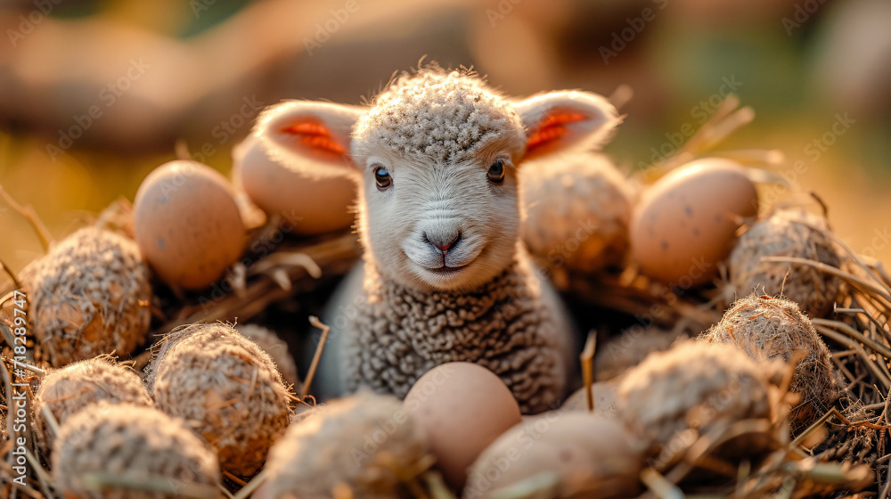Easter Lamb Easter Bunny in a Nest on a Flowering Meadow Greeting Card Happy Easter Illustration Graphic Banner Wallpaper Background Brainstorming Family Digital Art Magazine Poster Easter Lamb Easter Bunny in a Nest on a Flowering Meadow Greeting Card Happy Easter Illustration Graphic Banner Wallpaper Background Brainstorming Family Digital Art Magazine Poster