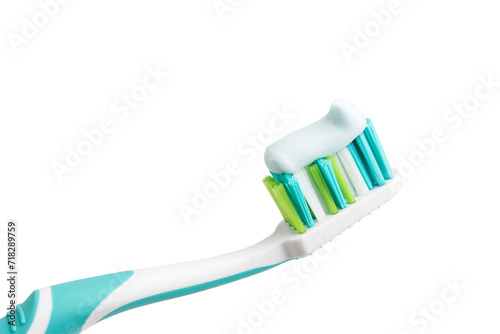 Canvastavla Toothbrush with toothpaste, isolated on white background