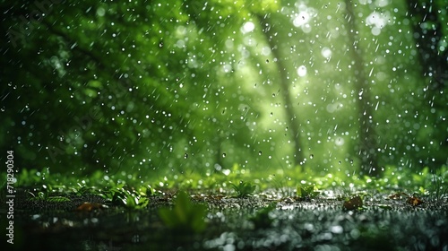 The rhythmic pattern of raindrops falling on a forest floor, a natural percussion in the symphony of World Water Day. #718290304