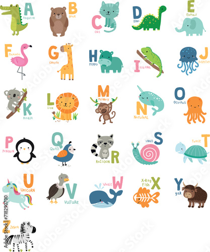 Fototapeta Naklejka Na Ścianę i Meble -  animal icons set alphabet vector illustration