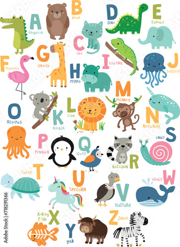 icons set animals alphabet vector illustration