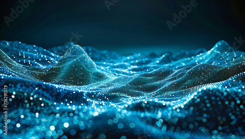 Futuristic Digital Wave, Blue Abstract Technology, Glowing Lines and Dot Design, Science Concept
