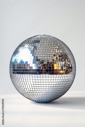 shiny silver disco ball on white background
