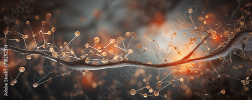 Artistic depiction of neuron synapse signaling with glowing ends on a dark backdrop