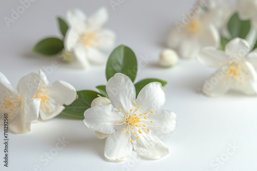 White background with fragrant white jasmine flowers