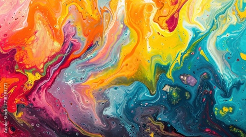  an abstract painting with multicolored paint and drops of water on the surface of the fluid fluid fluid fluid fluid fluid, fluid fluid fluid, fluid, fluid, fluid.