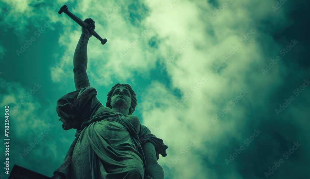 a statue of a person holding a cross on top of a statue of a person holding a cross on top of a building with a cloudy sky in the background. a statue of a person holding a cross on top of a statue of a person holding a cross on top of a building with a cloudy sky in the background.