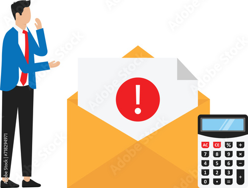 Characters having financial problems and debts and loans. reading letters from collection agency and carrying debt concept
