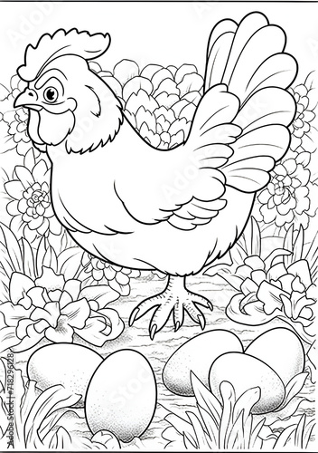 Beautiful Hen Coloring Page  Perfect Chicken Design For your Project and Creations  Ai Generative