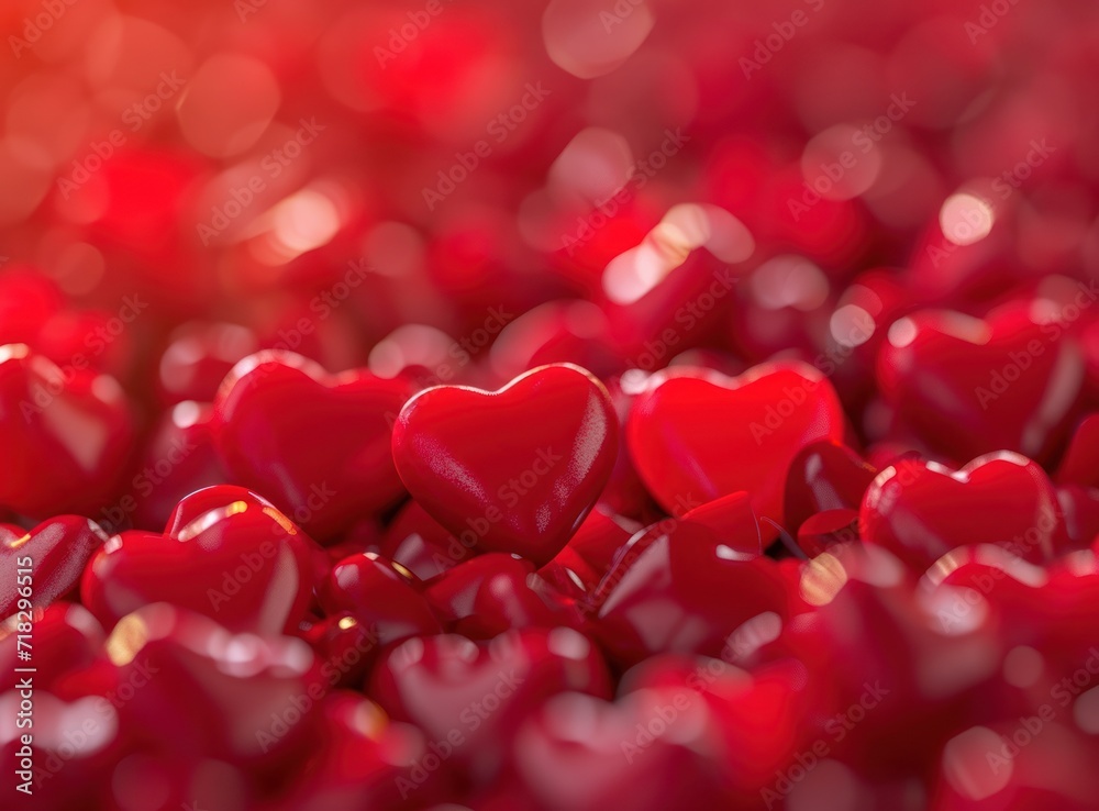 a bunch of red hearts sitting on top of a pile of other red hearts in the middle of a field of red hearts in the middle of a blurry background.