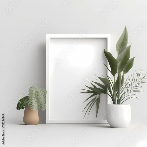 Empty horizontal frame mockup in modern minimalist wall © Александр Ковалёв