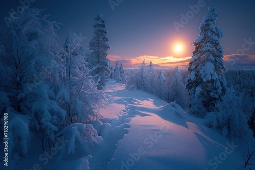 Midnight in Lapland: Frozen Forest Silhouettes under Polar Night