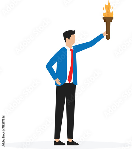 Successor plan or transfer to new leader elected, new CEO change or collaboration to achieve goal and win business competition concept, businessman leader passing torch to success
