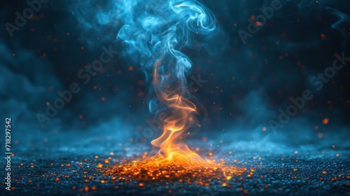  a close up of a fire in the middle of a road with smoke coming out of the top of it and a lot of orange and blue smoke coming out of the top. photo