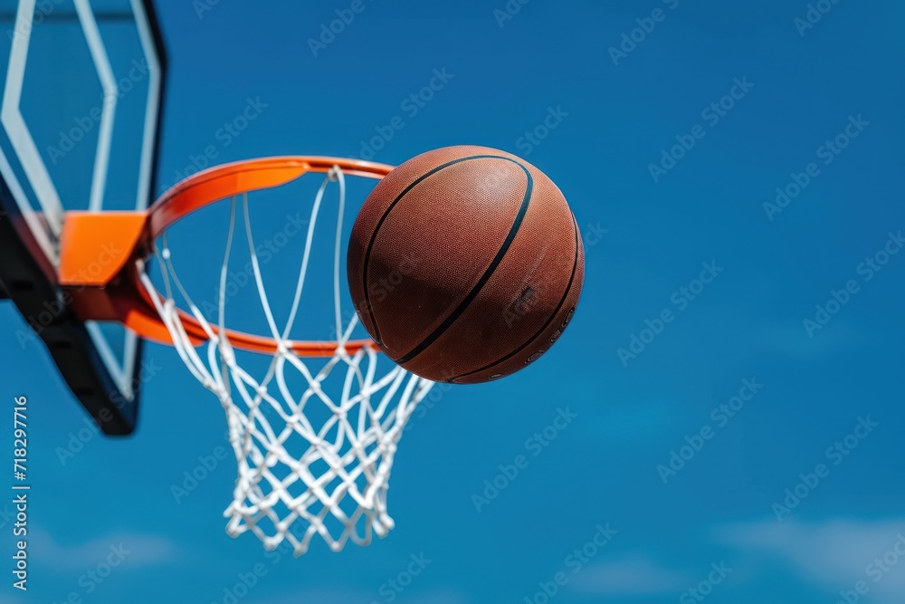 Basketball landing on the basket