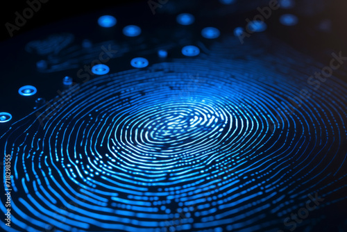 A captivating close-up of an illuminated fingerprint, symbolizing cutting-edge biometric security technology