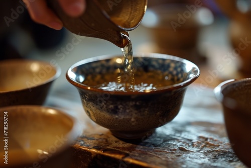 Close up of the serene artistry brewing Chinese tea generative ai