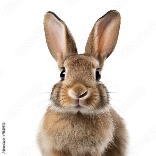 rabbit looking at camera on isolated white background