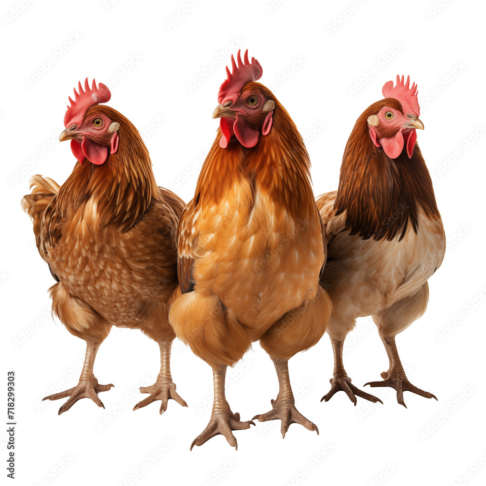 three chickens on a isolate white background three chickens on a isolate white background