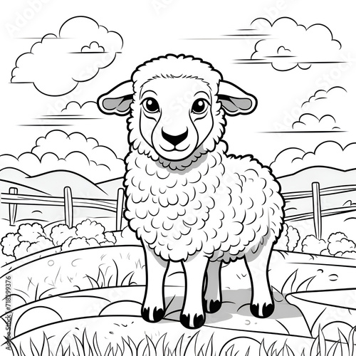 Beautiful Sheep Coloring Page, Perfect Design For your Project and Creations, Ai Generative