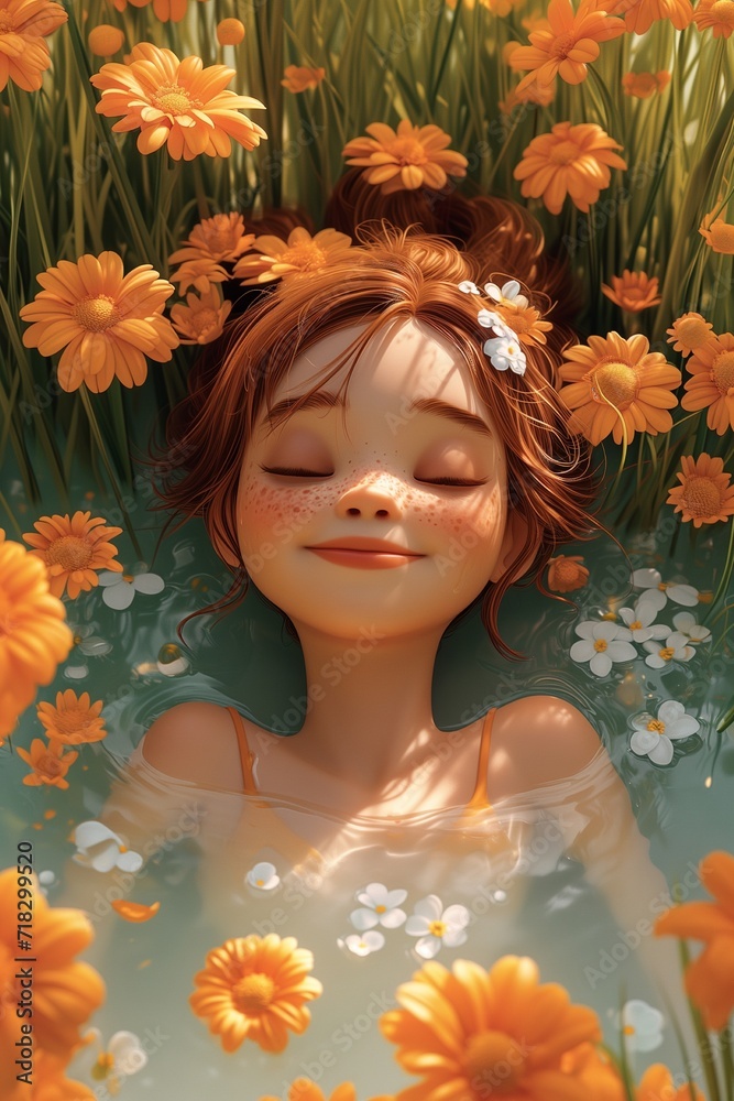 Girl in a jacuzzi, in a flower garden Girl in a jacuzzi, in a flower garden