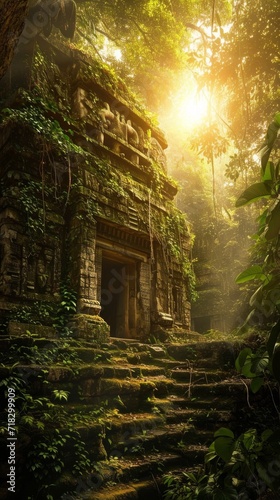 Ancient Stone Building Amidst Lush Jungle
